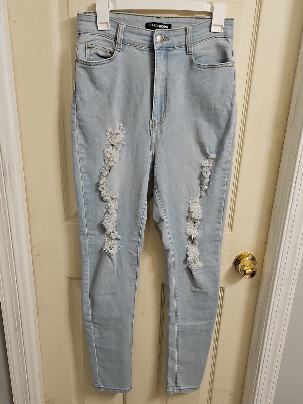 Fashion Nova Light Blue High-Rise Distressed Skinny Jeans